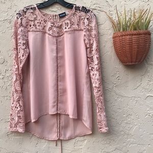 Gorgeous Peach Pink Sheer Lace Top for Tall Ladies